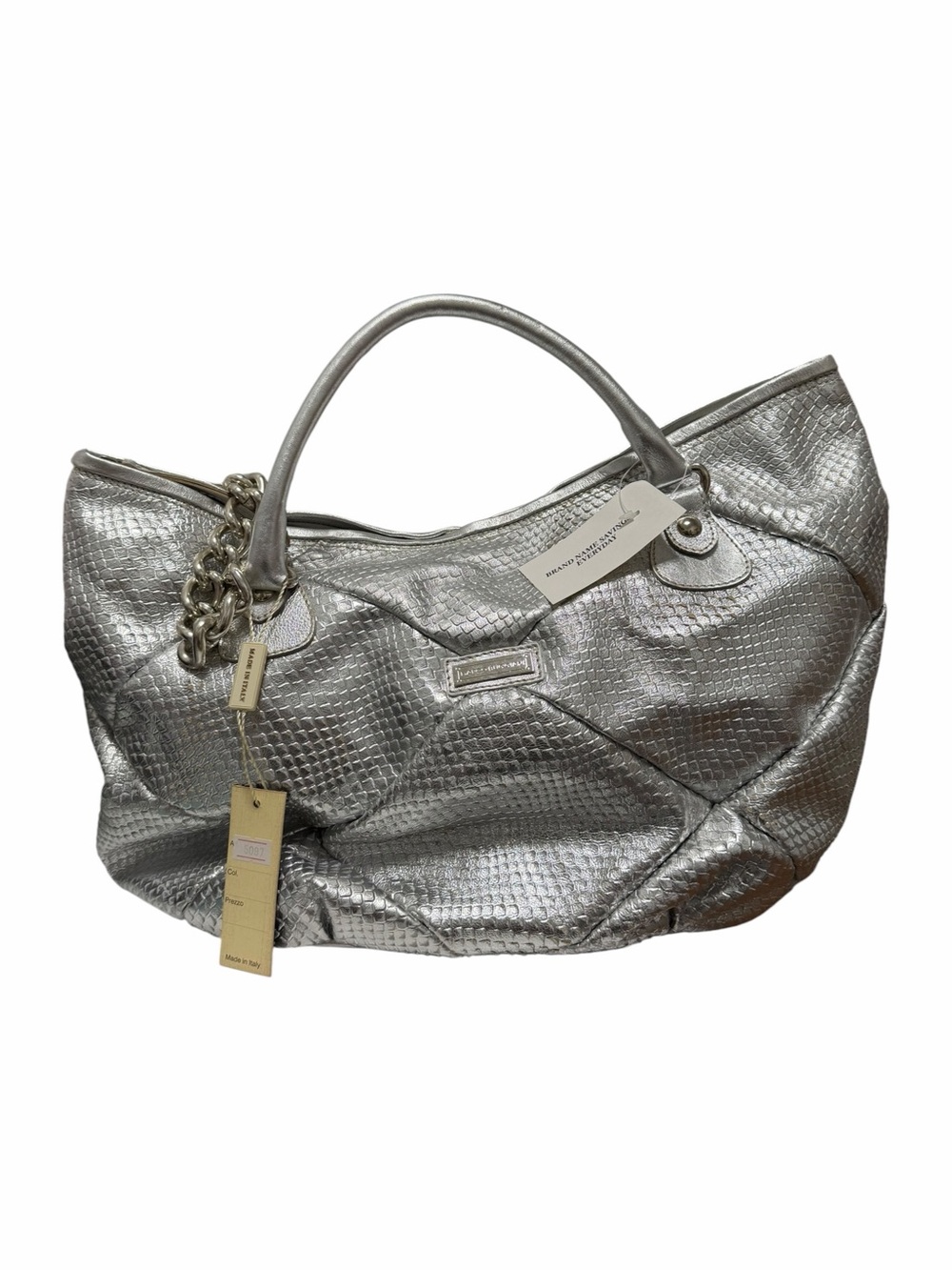 Marco Buggiani Metallic Silver Leather Tote Handbag